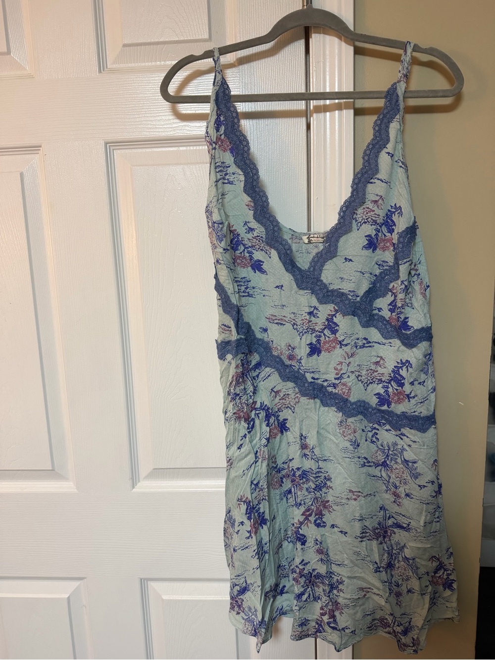 Free People light blue Floral Slip with Blue Lace Trim